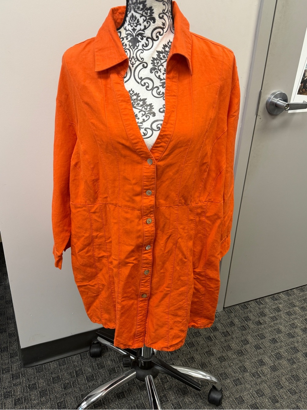 Ashley Stewart Orange Button-Front Tunic Shirt 3/4 Sleeve Plus Size - Picture 2 of 14